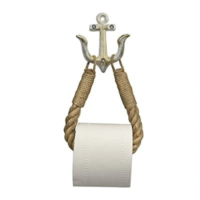 Image of Vintage Toilet Paper Holder Rope Towel Rail Industrial Bathroom with Drilling (White)