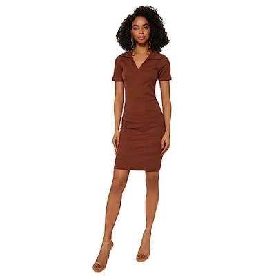 Image of Trendyol FeMan Bodycon Slim fit Knit Dress,Brown,XS