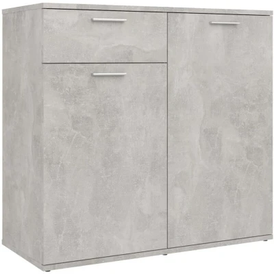 Image of vidaXL Engineered Wood Sideboard with Two Doors and a Drawer, Concrete Grey Finish, Minimalist Design for Home Organisation 80x36x75 cm