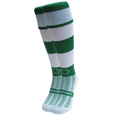 Image of WackySox Emerald Green and White Hoop Rugby Socks, Sports Socks for Men Women, Mens Work Perfect Riding, Football, Running, Hockey other Activities