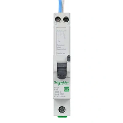 Image of Schneider Electric Easy9 RCBO Residual Circuit Breaker with Overcurrent Protection, 1 Pole, 16A, 30mA, Type A, B Curve, EZ9D16816