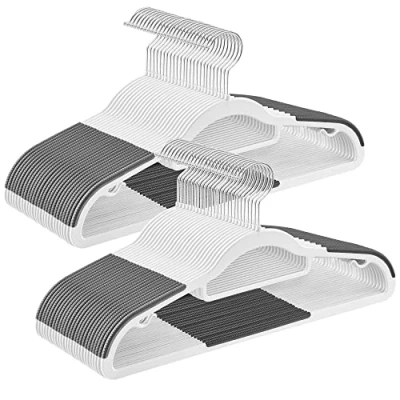 Image of SONGMICS Coat Hangers, Pack of 50, Heavy Duty Plastic Hangers with Non Slip Design, Space Saving Clothes 0.5 cm Thick, 42 Long, 360 Swivel Hook, White and Dark Grey CRP020W02
