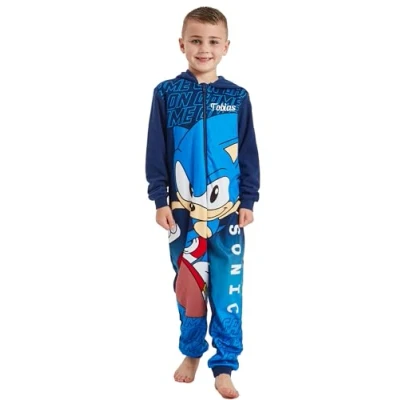 Image of Sonic the Hedgehog Personalised Boys Onesie All in One Gamer Gaming (Personalised Hedgehog, 7 8 Years)