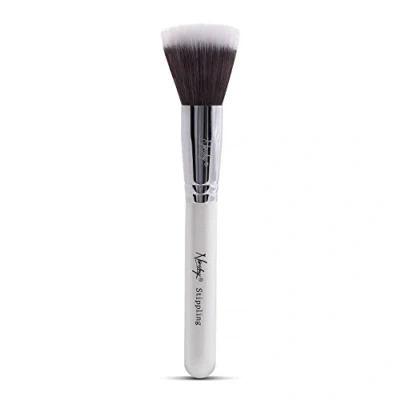 Image of Nanshy Stippling Makeup Brush Duo Fibre Synthetic Taklon Powders Liquids Cosmetic (Pearlescent White) by