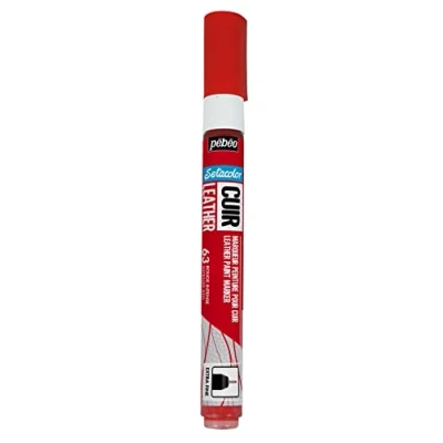 Image of PEBEO Setacolor Leather Acrylic Marker for and Leatherette Customisation Bag, Shoe, Sneaker Scratch, fold rub resistance Matt/Satin finish Intense Red