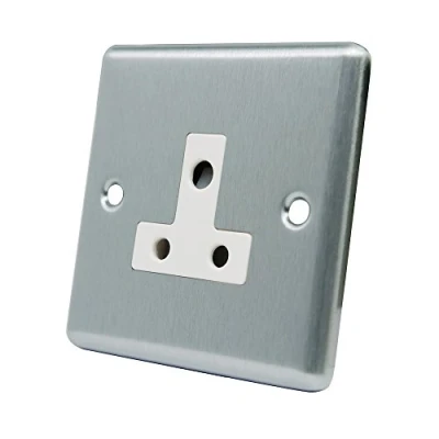 Image of AET CSC5ASOCWH Satin Chrome Classical White Insert 5 Amp 1 Gang Round Pin Unswitched Plug Socket, 240 V