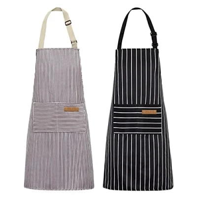 Image of NLUS 2 Pack Kitchen Cooking Aprons, Adjustable Bib Soft Chef Apron with Pockets for Men Women(Black/Brown Stripes)