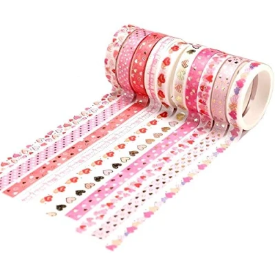 Image of YUBX Skinny Gold Washi Tape Set Foil Decorative for DIY Crafts, Bullet Journals, Planners, Scrapbooking, Wrapping (Love Theme)