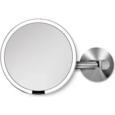 Image of simplehuman ST3003 20cm Wall Mount Hard Wired Sensor Mirror, Light Up Bathroom Makeup Magnifying 5x Magnification, Telescopic Swing Arm, LED Tru Lux System, Brushed Stainless Steel