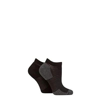 Image of Elle Ladies Bamboo Sheer Stripe Cushioned Heel and Toe No Show Socks Pack of 2 Black 4 8