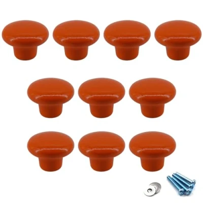 Image of Flomore Orange Ceramic Round Knobs Cabinet Knob Handle Pull for Kids&#039; Room Dresser Drawers (Pack of 10 Screws Included)