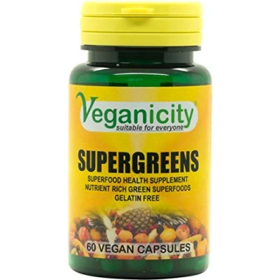 Image of Veganicity SuperGreens 500mg Capsules : Superfood General Health &amp; Well Being Supplement 60 Vcapsules