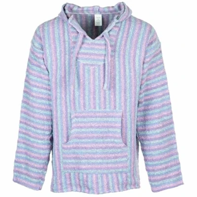 Image of Siesta Baja Hoodie Mexican Jerga Hooded Top Hippie Festival Jumper for Men and Women Pink Blue Pastel XXL