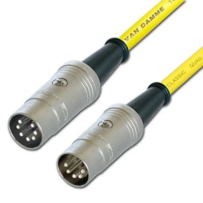 Image of Van Damme Midi Lead. 5 Pin Din PHANTOM POWER Synth, Interface, Foot Switch Cable (3m, Yellow)