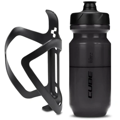 Image of Cube HPA Anodised Top Loading Cage Black &amp; Icon Bottle Black, 500ml / Alloy Lightweight Bicycle Cycling Cycle Bike MTB Mountain Road Water Drink Flask Bidon Bracket Mount Holder HPP Accessories