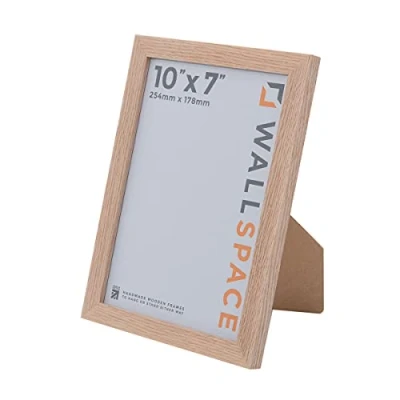 Image of Wall Space 10x7 Oak Frame Photo 10 x 7 inch Picture Frames made from Solid WOOD with REAL GLASS. Oak. Wooden 7x10