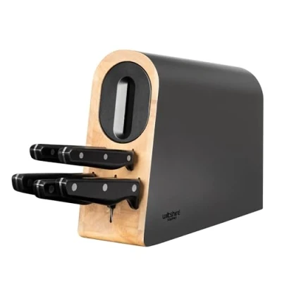 Image of Wiltshire Staysharp Triple Rivet Knife Block Set 6 Piece,Acacia Wood Storage with Built in Sharpener,Five Premium Knives for a Superior Cutting Performance,Triple Handle,10 Year Guarantee