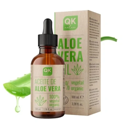 Image of QKnatur ALOE VERA OIL Pure, Natural and Organic 100 ml glass bottle + pump Intensive Care for Face, Body, Hair Eye Contour