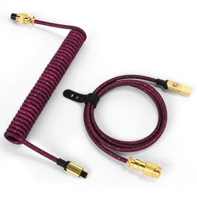 Image of MAMBASNAKE C03 Coiled USB C Cable for Gaming Keyboard, Nylon Braided Mechanical Keyboard with Detachable Metal Aviator, Double Sleeved, Pro Custom Type Charging Roae Red