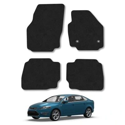 Image of Car Mats Compatible with Ford Mondeo (2011 2014) Tailored Fit Black Carpet Floor Set Accessory Custom 4 Pieces Anti Slip Backing &amp; Binding Trim Edge