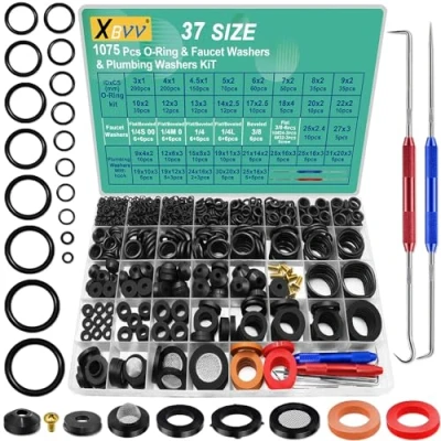 Image of XBVV 37 Size 1075 Pcs Faucet Washers &amp; O Rings Kit Plumbing Gasket 3 in 1 Home Universal Rubber Assortment for Hose Spigot Seal Repair with Pick Hook