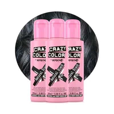Image of Crazy Color Natural Black Semi Permanent Trio Hair Dye. Highly Pigmented Brown Conditioning &amp; Oil Nourishing Vegan Formula No Bleach or Ammonia 300ml