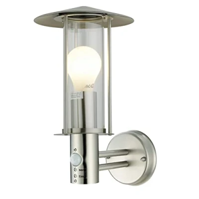 Image of firstchoicelighting Stainless Steel Outdoor Motion Sensor Wall Light, Modern Lantern Design Garden Porch Security IP44 Rated, LED Compatible