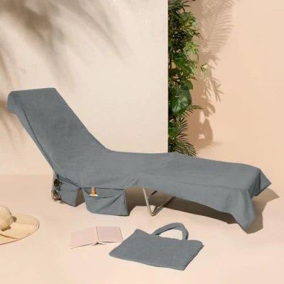 Image of Brentfords Beach Towel with Pockets, Microfibre in a Bag Bed Towels Lounger Accessories Swimming Pool Quick Dry Travel Summer Holiday Essentials, Charcoal Grey 215x75cm
