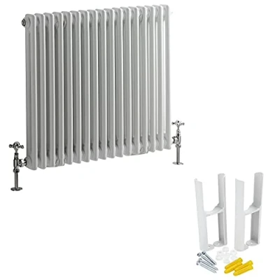 Image of Milano Windsor White Cast Iron Style Horizontal Double Column Radiator Feet 600mm x 785mm