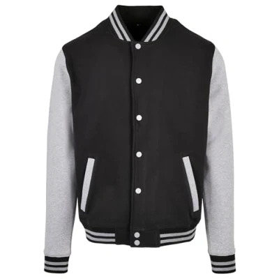 Image of Build Your Brand Men&#039;s Basic College Jacket, Black/Heather Grey, 4XL
