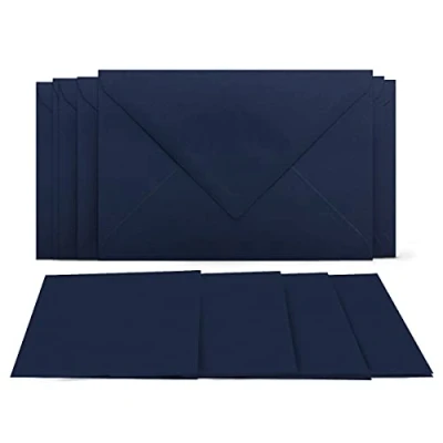 Image of COLOURS 4 YOU by Glüxx Agent 50 folding cards with envelopes set dark blue DIN A6 blank double 14.8 x 21 cm (160 g/m²) C6 envelope 11.4 16.2 (100 wet glue greeting in