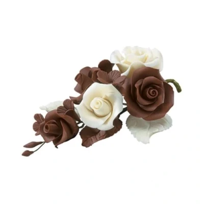 Image of Chocolate Rose Flower Anniversary Wedding Cake Spray Sugar Paste Topper