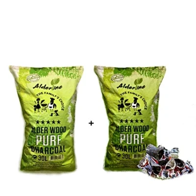 Image of Alderline Lumpwood Charcoal BBQ Smokeless &amp; Flavor Enhancing, Quick Light, Sustainable, Grills Cooking Styles 5 20cm Pieces 30L Bag (Pack of 2) Restaurant Grade