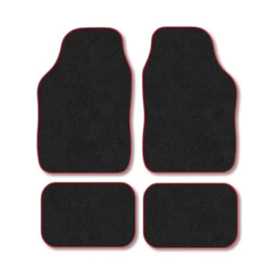 Image of Car Mats Compatible with New Universal Tailored Fit Red Carpet Floor Set Accessory Custom 4 Pieces Anti Slip Backing &amp; Binding Trim Edge