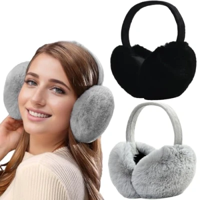 Image of Dwenarry Women Winter Ear Muffs Warm faux fur Earmuffs Foldable Warmer Ladies Covers 2Pack
