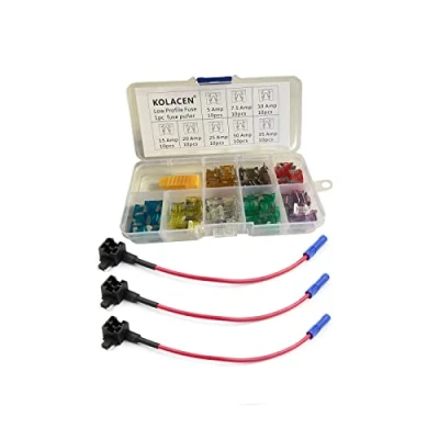 Image of KOLACEN Automotive Car Truck Low Profile Mini Blade Type Fuse Assorted Kit 81 Pieces + 3 16 Gauge Add a circuit TAP Adapter
