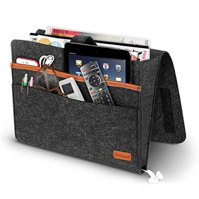 Image of SIMBOOM Felt Bedside Caddy, Hanging Storage Organizer Anti Slip for Sorting Magazine, Tablet, Phone, Earphone, Remote, Glasses, Pen Dark Grey