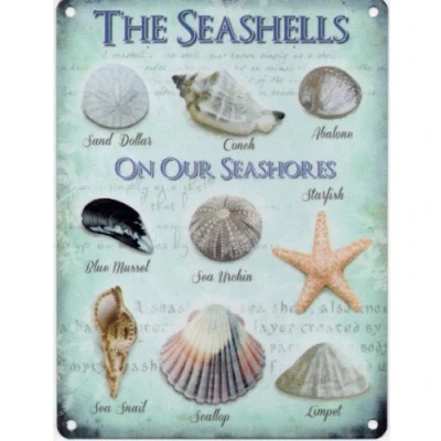Image of SEASHELLS ON THE SEASHORE Metal Advertising Sign (SMALL 200mm X 150mm)