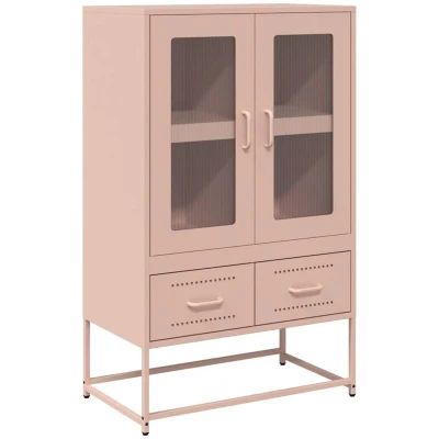 Image of vidaXL Steel Highboard Pink Kitchen Storage Cabinet 68x39x111.5 cm Modern Sideboard with Compartments &amp; Drawers