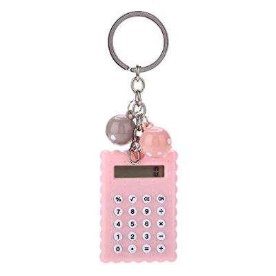 Image of ASHATA Mini Calculator with Key Buckle,Portable Cute Cookies Style Chain Calculator,Student Pocket Candy Color(Pink)