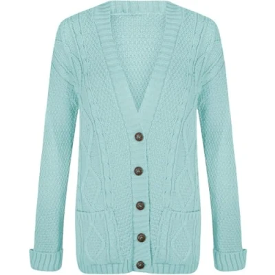 Image of MAYA® Plus Size Womens Button Long Sleeve Pocket Top Ladies Knitted Cardigan (Aqua, 12 14)