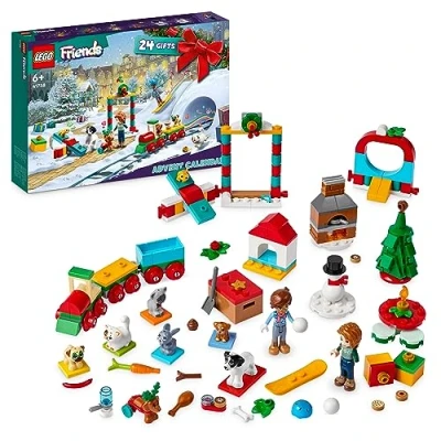 Image of LEGO 41758 Friends Advent Calendar 2023 with 24 Surprise Gifts Including 8 Pet Figures, 2 Mini Dolls and Festive Toys, Christmas Countdown Gift for Girls, Boys, Kids