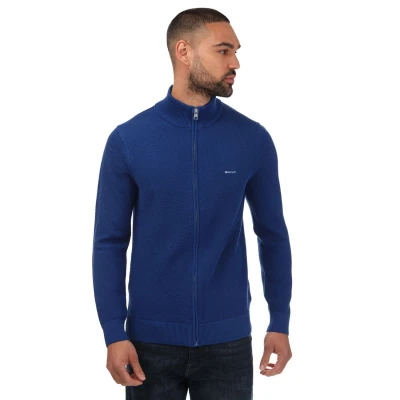 Image of GANT Men&#039;s Cotton Pique Zip Cardigan Sweater , Blue College,S