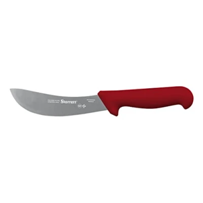 Image of Starrett Professional Skinning Knife BKR206 6 Red Handle Narrow Curved 6&quot; Sanitized Stainless Steel Blade Hunters Butchers Kitchen Chef&#039;s