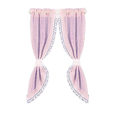 Image of Melody Jane Dolls House Pink Demi Curtains on Rail Miniature 1:12 Scale Window Accessory