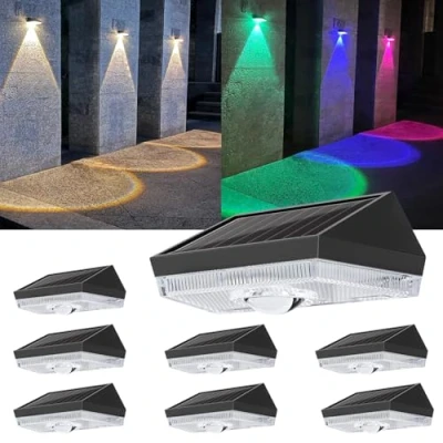 Image of ELLASAY Solar Fence Lights Outdoor Garden,10 Color Modes Garden Powered Waterproof, Bright Wall for Outside Deck Patio Gate Yard Decoration 8Pack