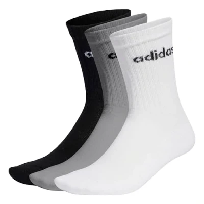 Image of adidas Unisex Kids Linear Crew Cushioned Socks 3 Pairs, Medium Grey Heather/White/Black, 6 7 Years