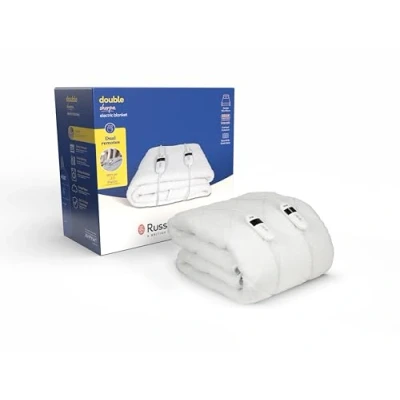 Image of Russell Hobbs Electric Blanket, Sherpa Fleece Heated Double Fitted Underblanket, 6 Heat Settings &amp; 10 Hour Auto Shut Off, Energy Efficient, Machine Washable, 2x Remote, 135 x 190 cm, 120W, RHBDB8004