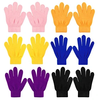 Image of QKURT 6pcs Magic Stretch Gloves, Unisex Knit Full Finger Gloves Winter for Daily Wear Fit 5 13 Years Old Kids