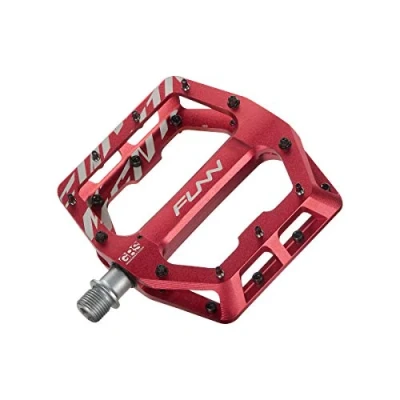 Image of Funn Funndamental Flat Pedals Wide Platform Bicycle for BMX/MTB Mountain Bike, Adjustable Grip Outstanding Stability, 9/16 inch CrMo Axle (Red)